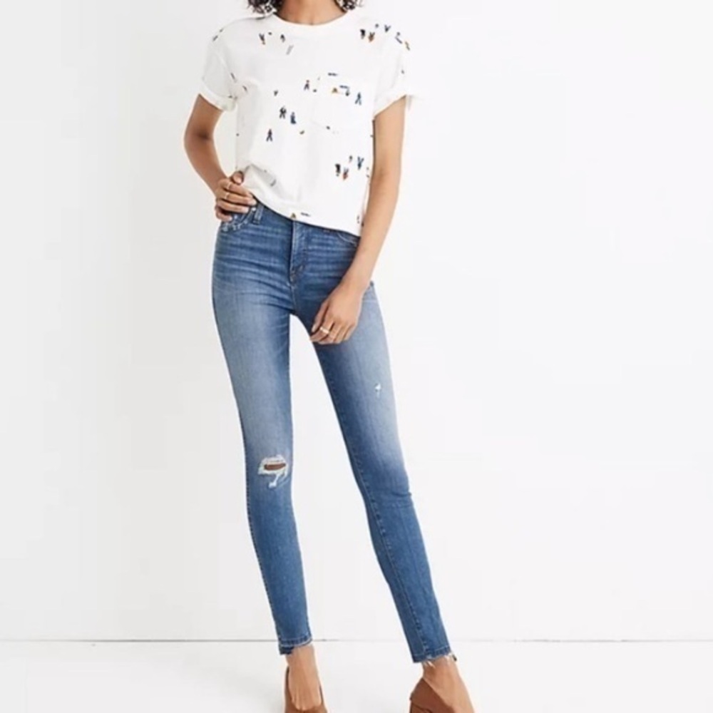 Madewell Curvy High Rise Skinny Jeans Size 25 Distressed Chewed Drop Step Hem
